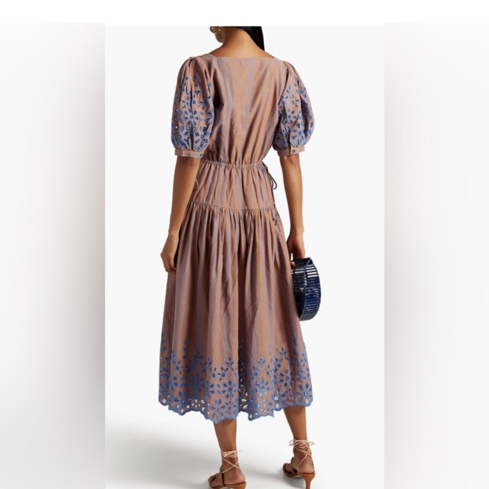Joie nashua amber glow blue pintuck eyelet puff sleeve linen nap Dress size‎ S